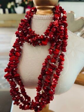 Red Multi-Strand Chip Necklace - Women Jewelry